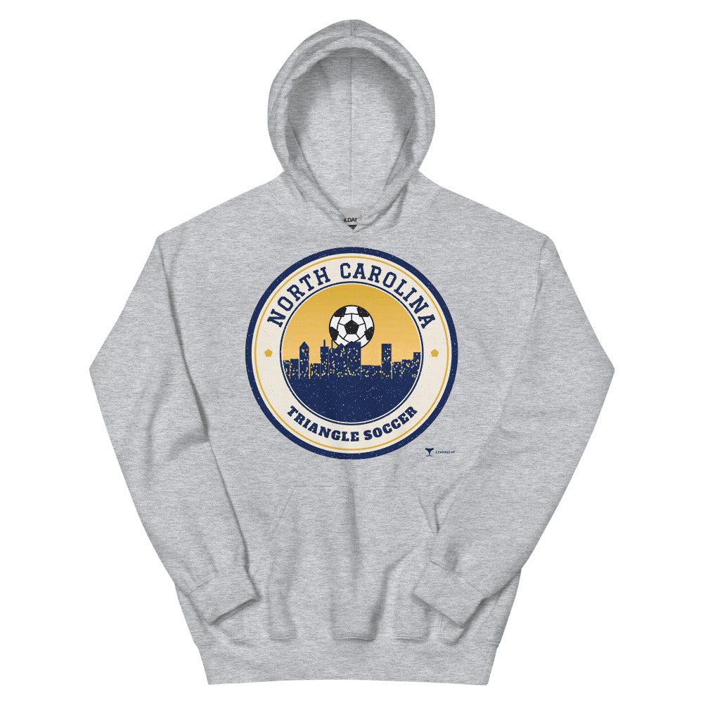 North Carolina Triangle Soccer Unisex Hoodie in sport grey, design printed on the front, front view