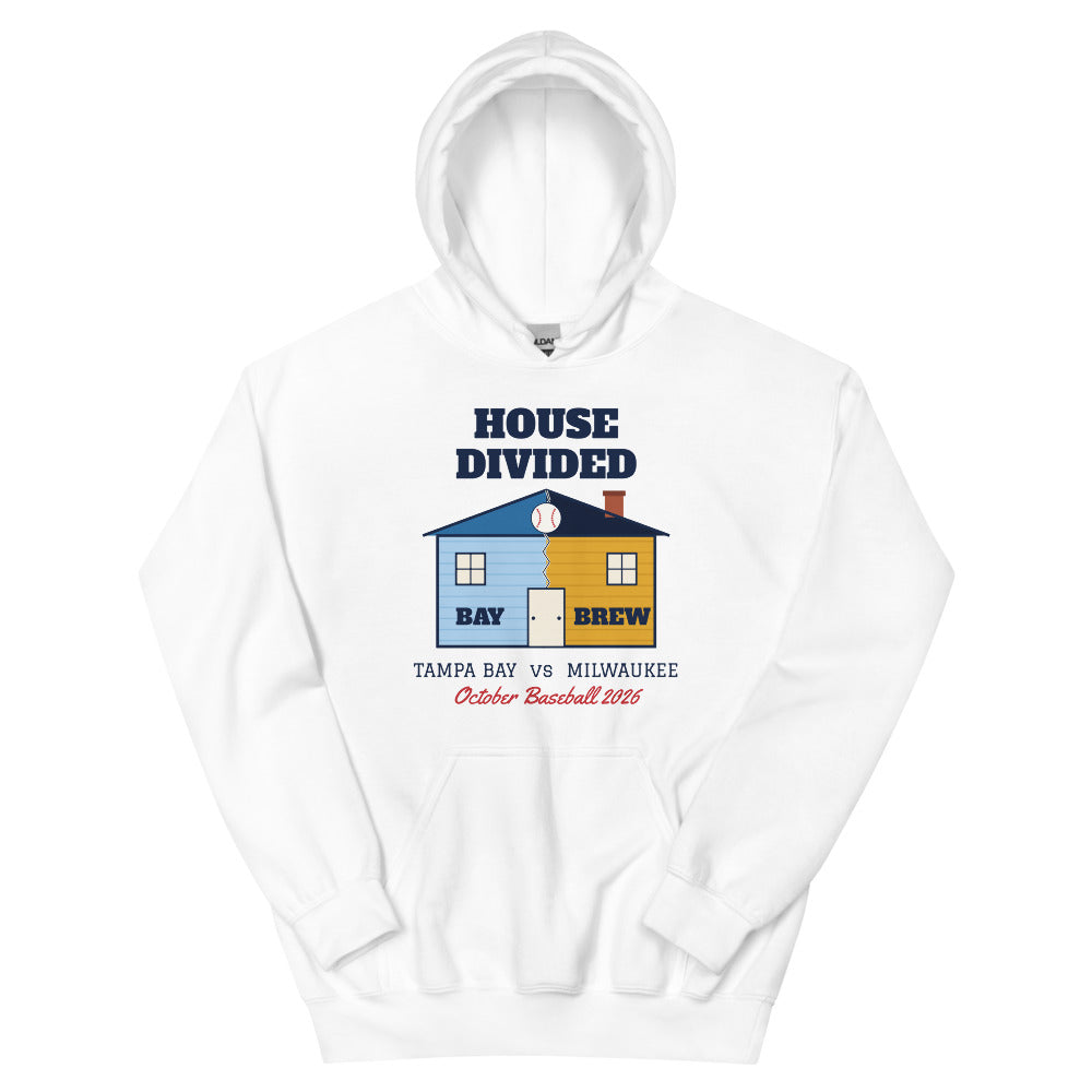 House Divided Tampa Bay vs Milwaukee Unisex Hoodie in white, front view