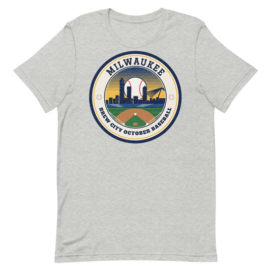 Milwaukee Brew City October Baseball Tee in athletic heather, front