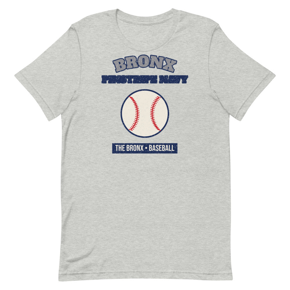Bronx Pinstripe Navy Baseball Tee in athletic heather, front