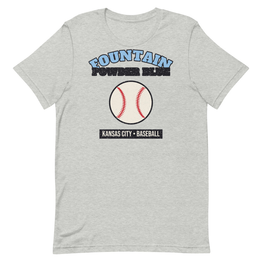 Fountain Powder Blue Baseball Tee in athletic heather, front