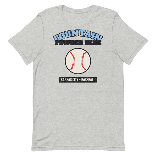 Fountain Powder Blue Baseball Tee in athletic heather, front