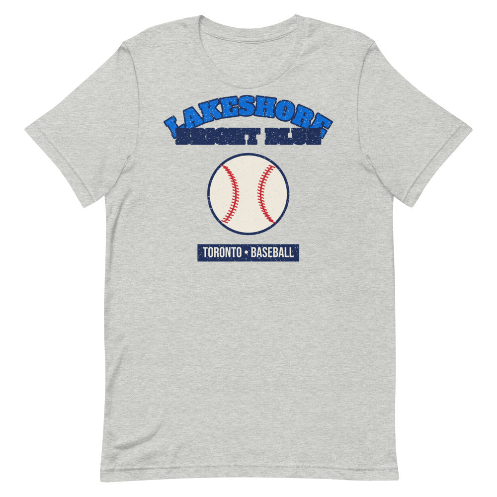 Lakeshore Bright Blue Baseball Tee in athletic heather, front