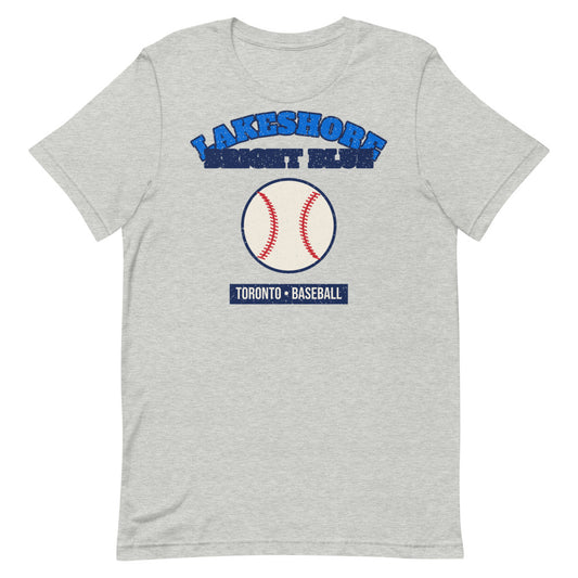 Lakeshore Bright Blue Baseball Tee in athletic heather, front