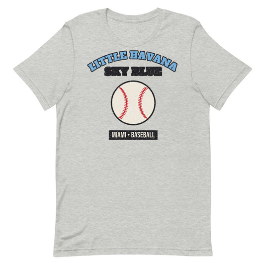 Little Havana Sky Blue Baseball Tee in athletic heather, front