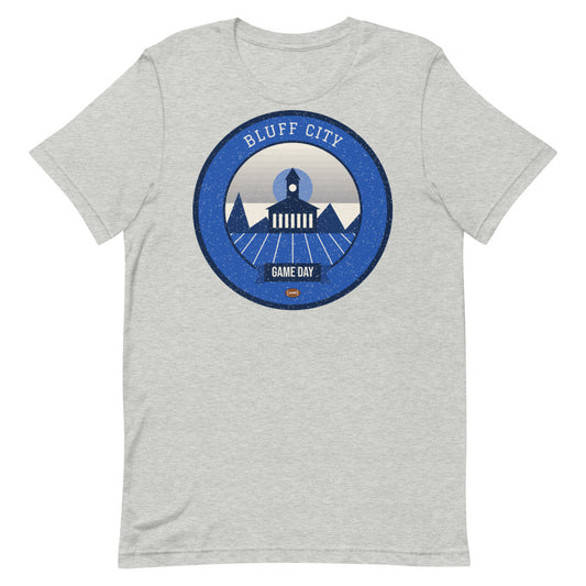 Blue & Gray Bluff City Game Day Tee in athletic heather, front