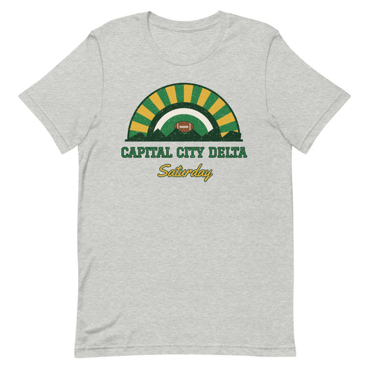Capital City Delta Saturday Tee in athletic heather, front