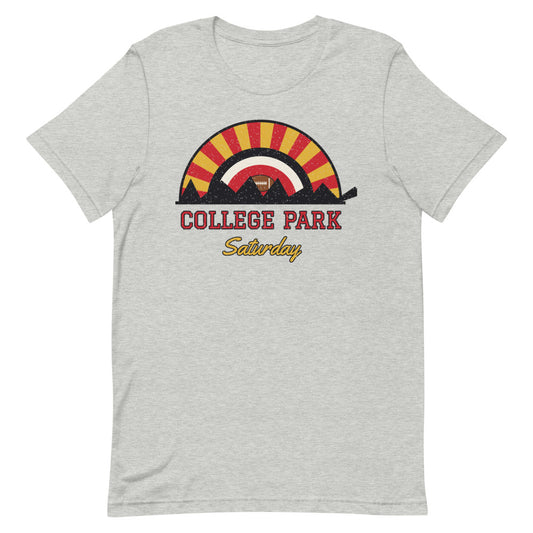 College Park Saturday Tee in athletic heather, front