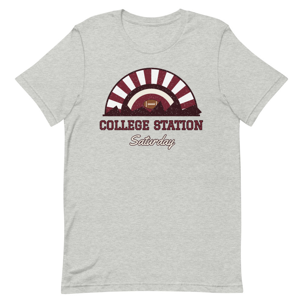 College Station Saturday Tee in athletic heather, front