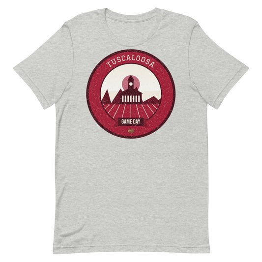 Crimson & White Riverbluff Game Day Tee in athletic heather, front