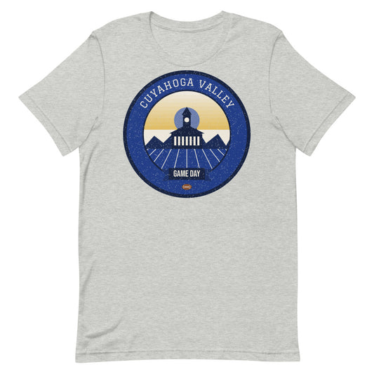 Deep Blue & Gold Valley Falls Game Day Tee in athletic heather, front
