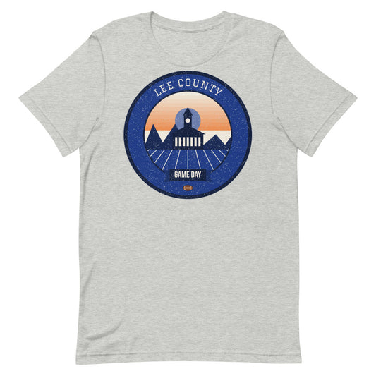 Deep Blue & Orange Oak Corner Game Day Tee in athletic heather, front