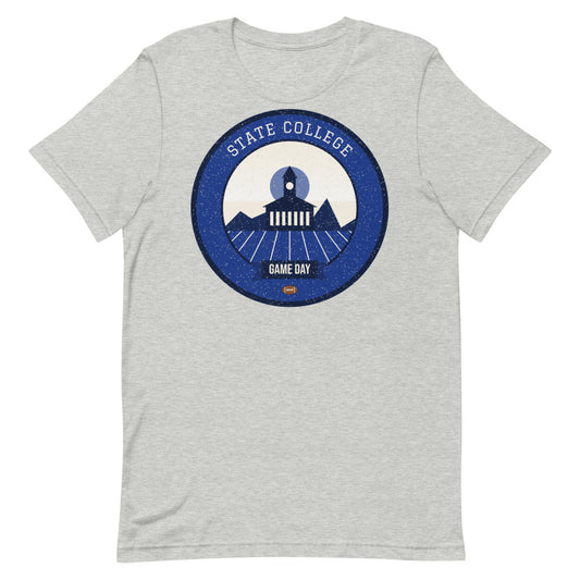 Deep Blue & White Ridge Game Day Tee in athletic heather, front