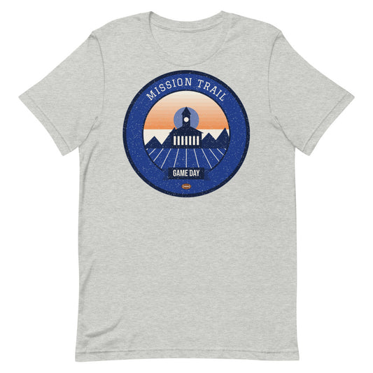 Deep Blue Mission Trail Game Day Tee in athletic heather, front