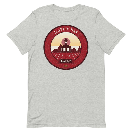 Deep Red Bay Azalea Game Day Tee in athletic heather, front