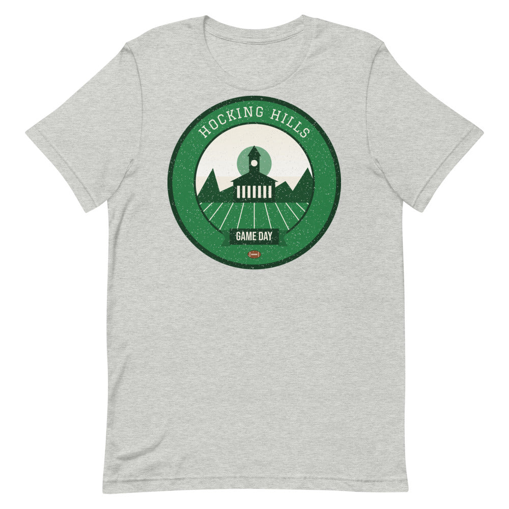 Green & White Hocking Hills Game Day Tee in athletic heather, front