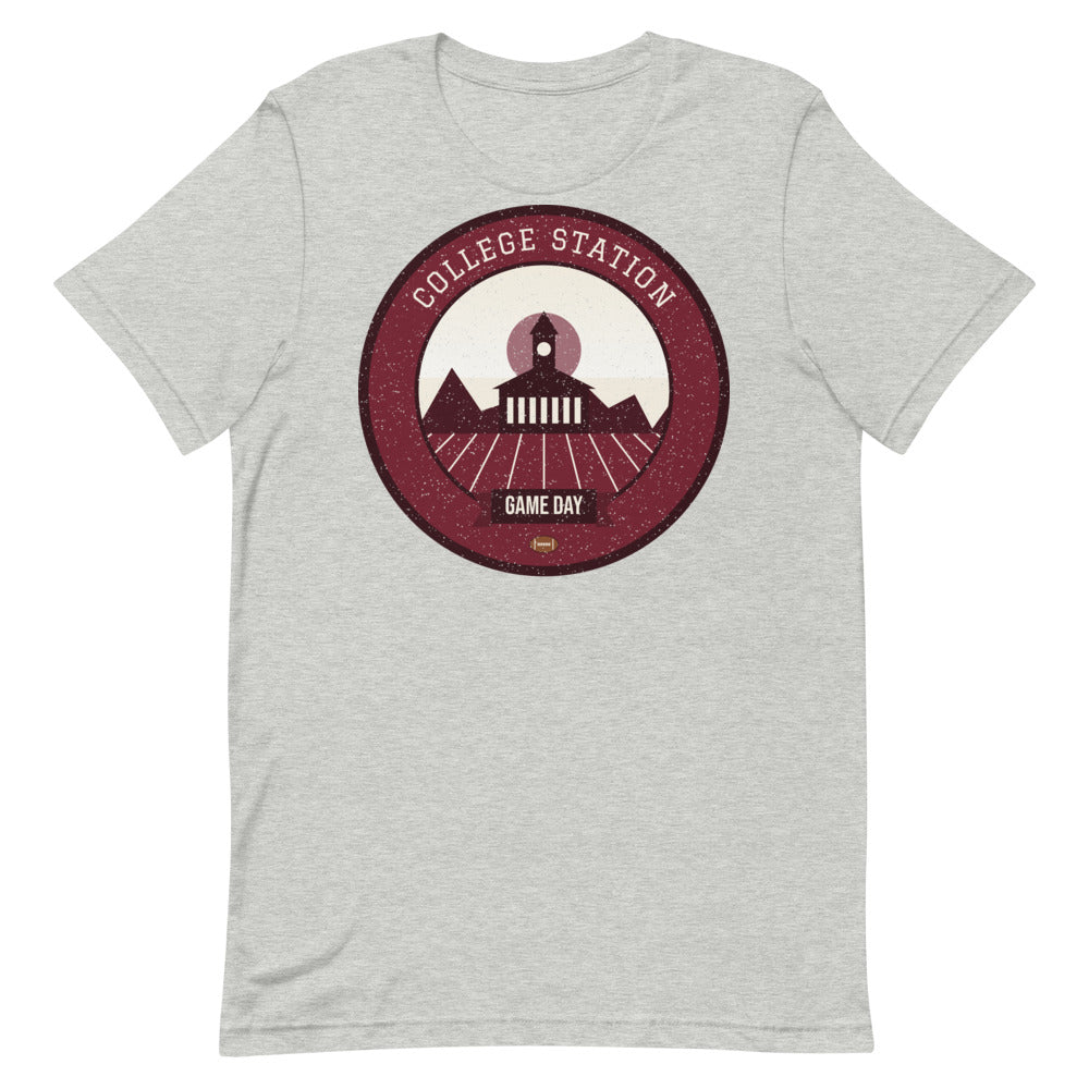 Maroon & White Brazos Game Day Tee in athletic heather, front