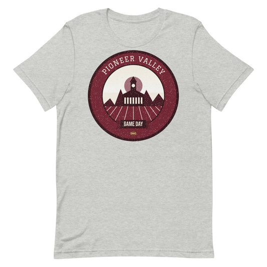 Maroon Pioneer Valley Game Day Tee in athletic heather, front