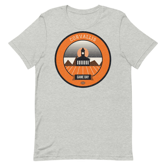 Orange & Black Covered Bridge Game Day Tee in athletic heather, front
