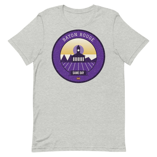 Purple & Gold Bayou Game Day Tee in athletic heather, front