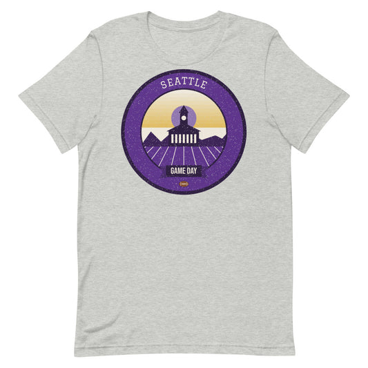 Purple & Gold Lake Union Game Day Tee in athletic heather, front