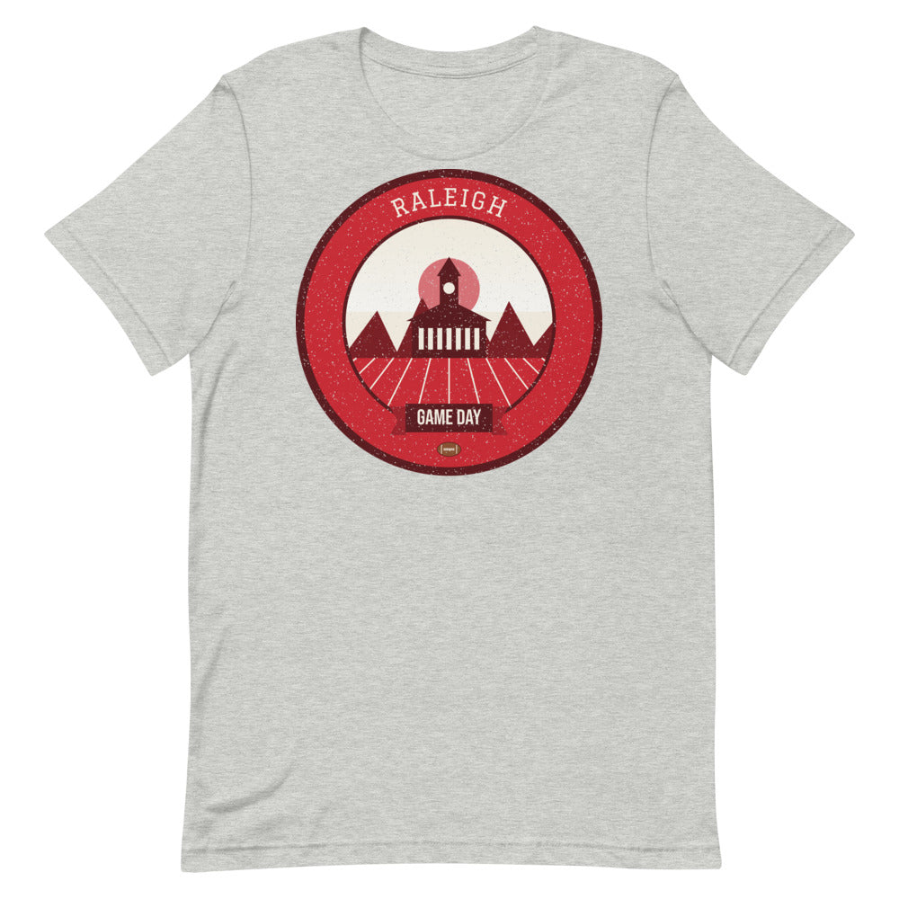 Red & White Bell Tower Game Day Tee in athletic heather, front