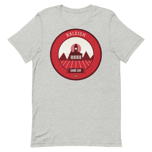 Red & White Bell Tower Game Day Tee in athletic heather, front