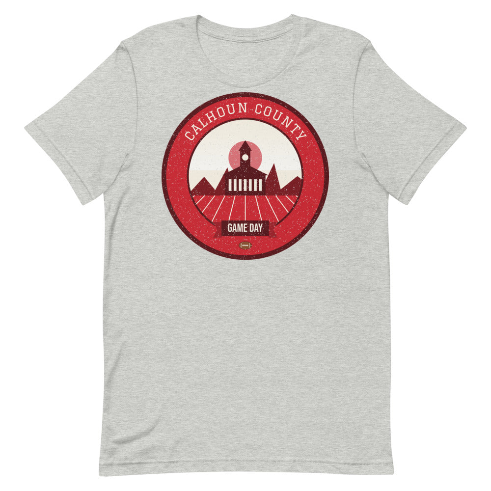 Red & White Foothills Game Day Tee in athletic heather, front