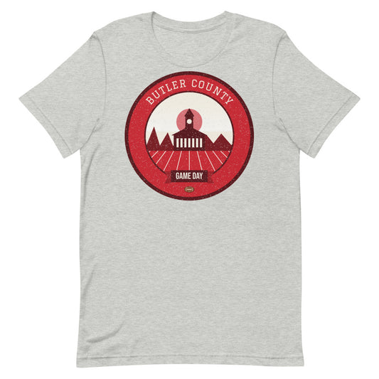 Red & White Georgian Brick Game Day Tee in athletic heather, front