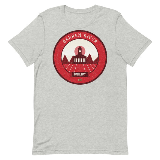Red & White River Heights Game Day Tee in athletic heather, front