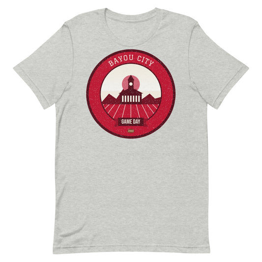 Scarlet Bayou City Game Day Tee in athletic heather, front