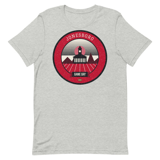 Scarlet Delta Game Day Tee in athletic heather, front