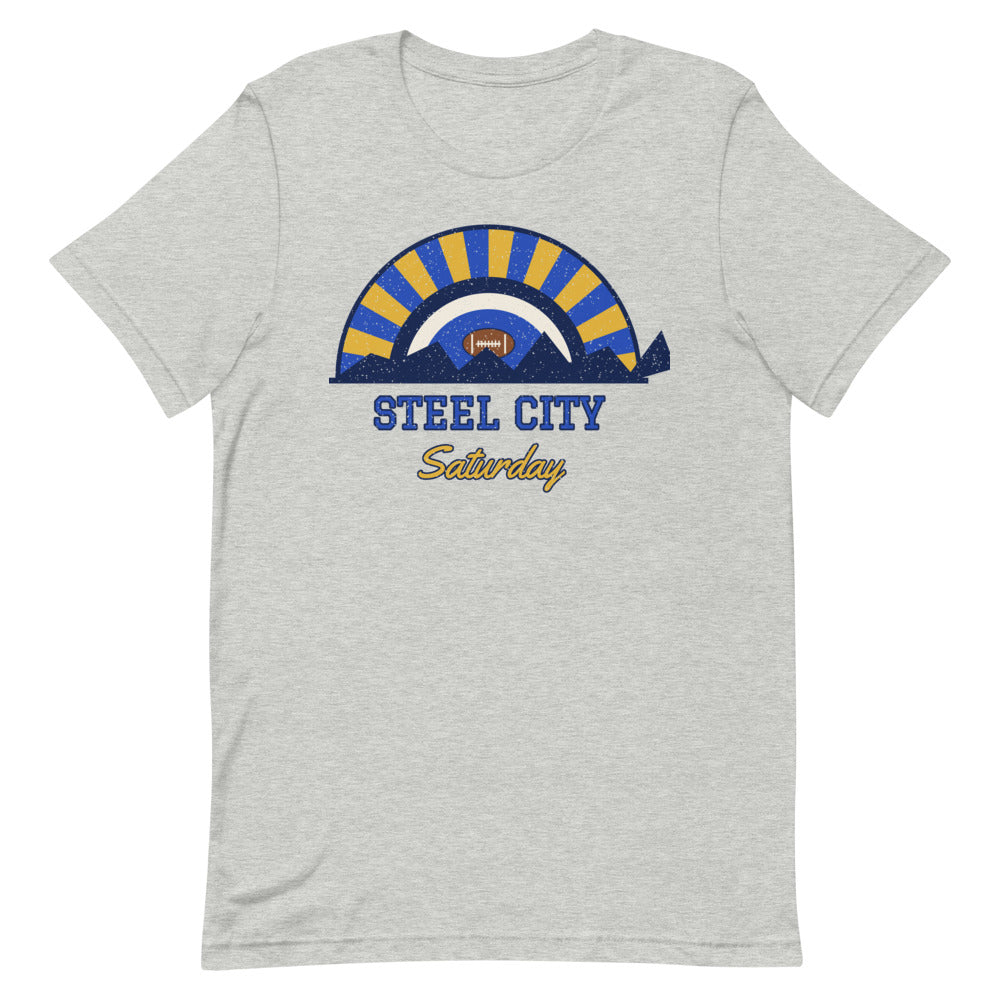 Steel City Saturday Tee in athletic heather, front