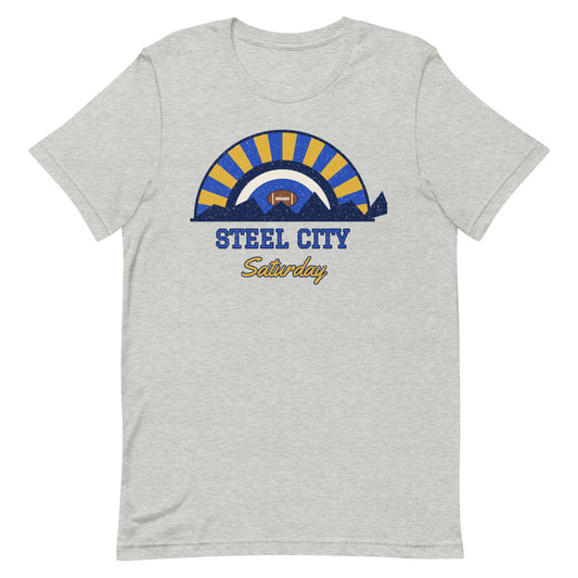 Steel City Saturday Tee in athletic heather, front