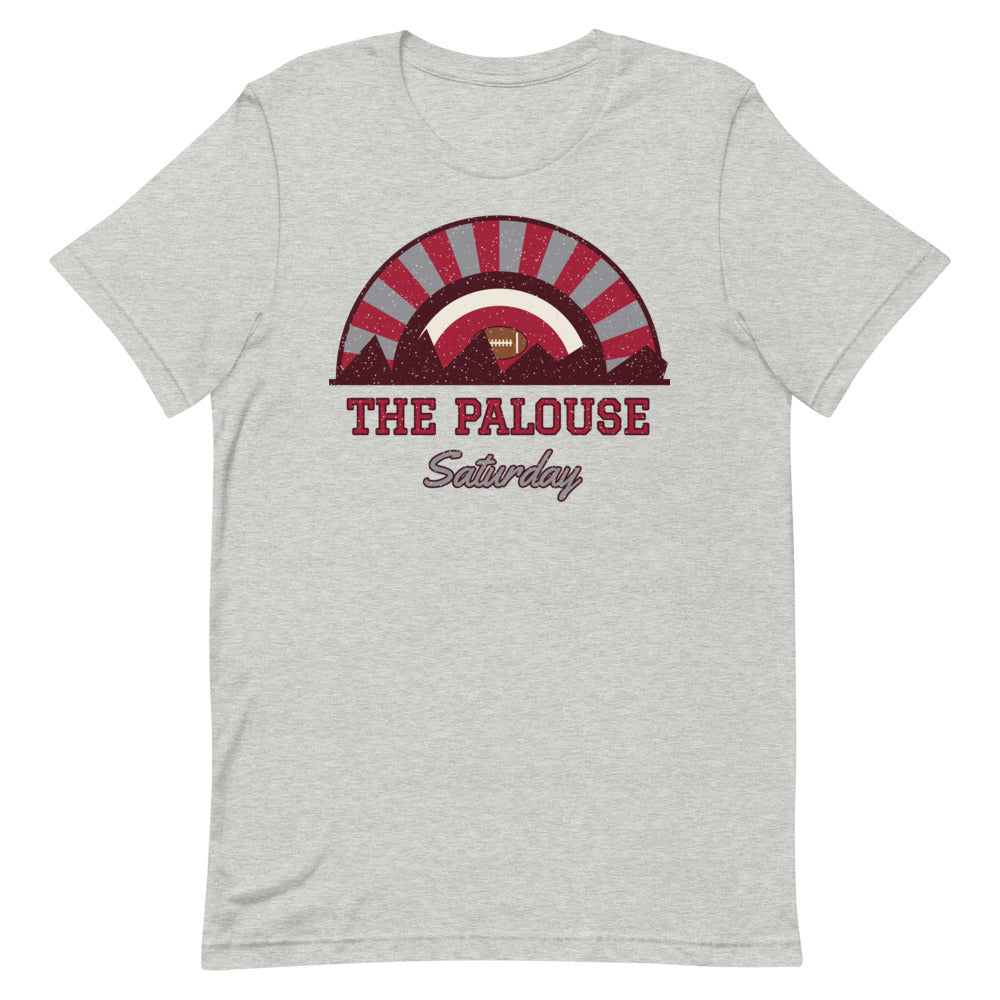 The Palouse Saturday Tee in athletic heather, front