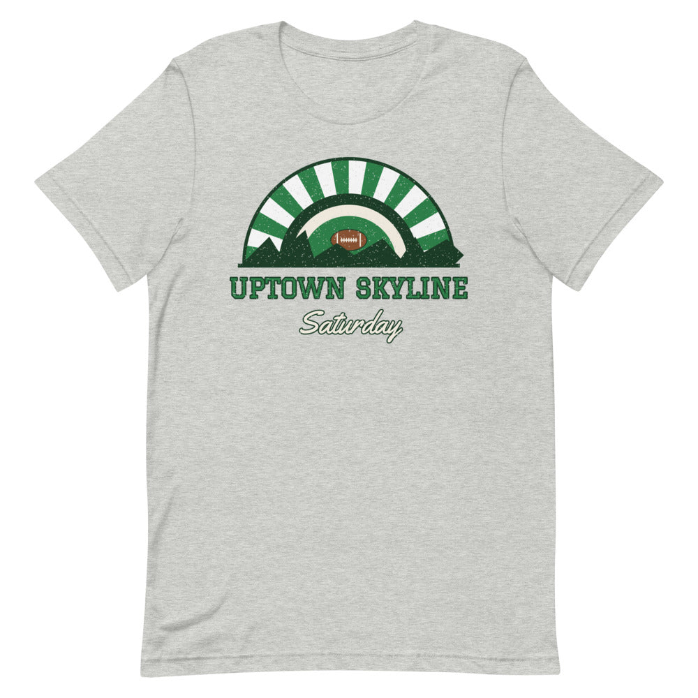 Uptown Skyline Saturday Tee in athletic heather, front