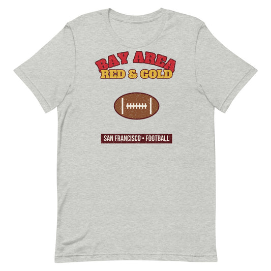 Bay Area Red & Gold Football Tee in athletic heather, front