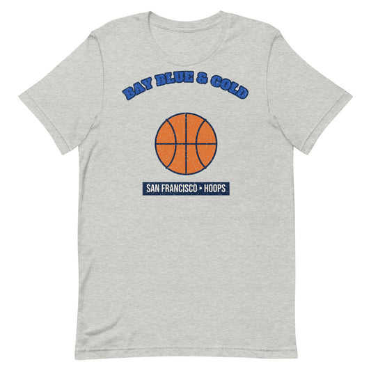 Bay Blue & Gold Hoops Tee in athletic heather, front