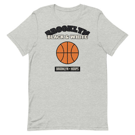 Brooklyn Black & White Hoops Tee in athletic heather, front
