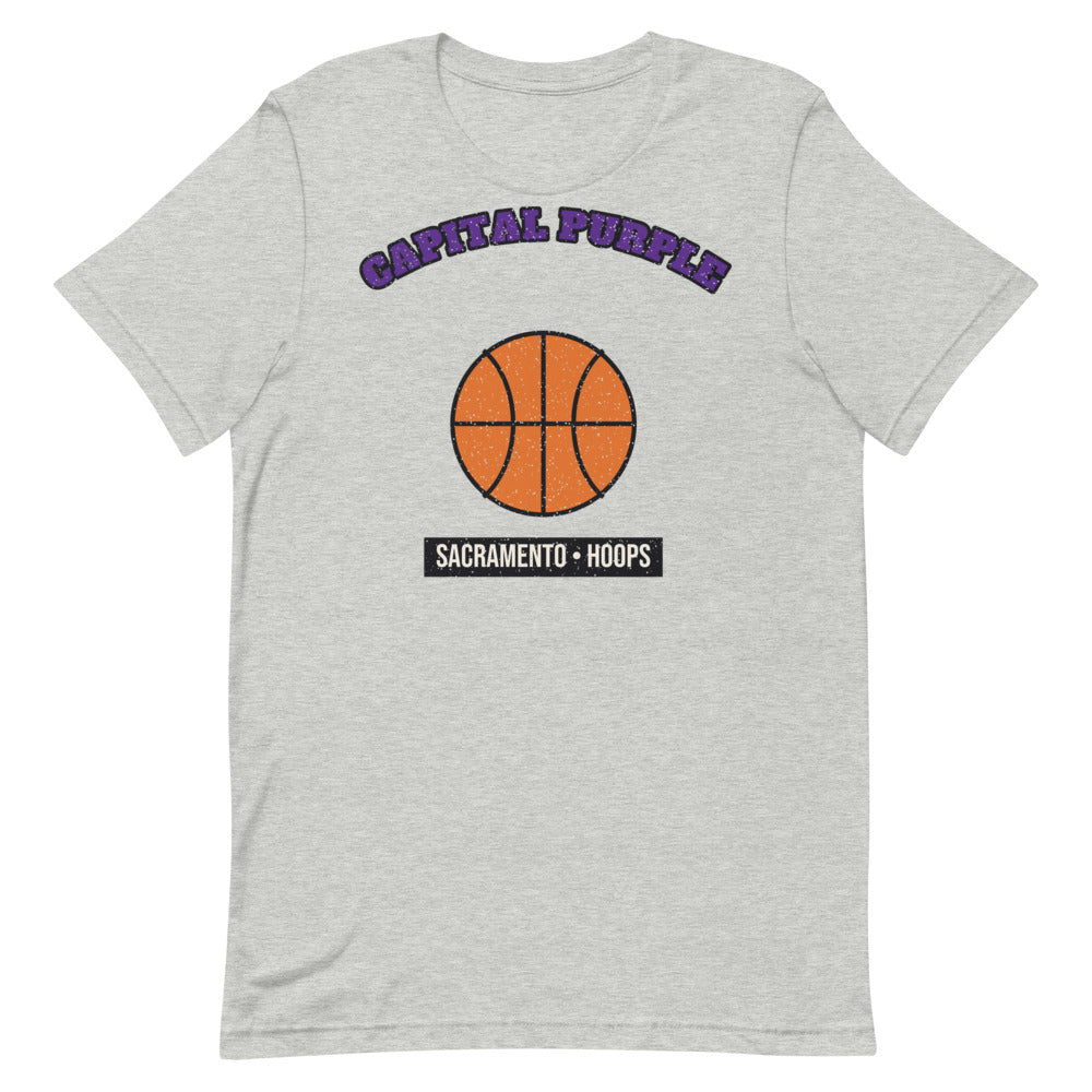 Capital Purple Hoops Tee in athletic heather, front