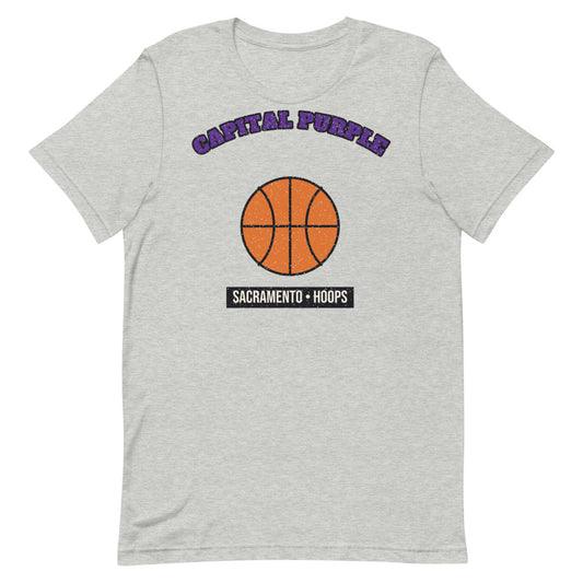 Capital Purple Hoops Tee in athletic heather, front