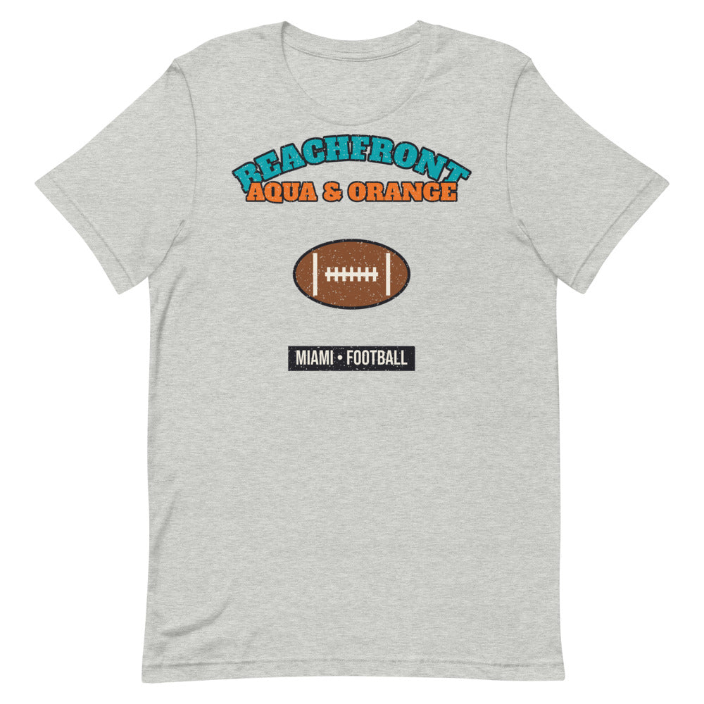 Beachfront Aqua & Orange Football Tee in athletic heather, front