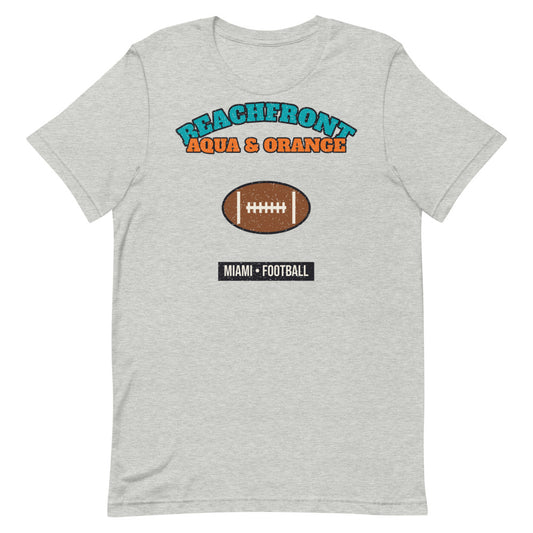 Beachfront Aqua & Orange Football Tee in athletic heather, front