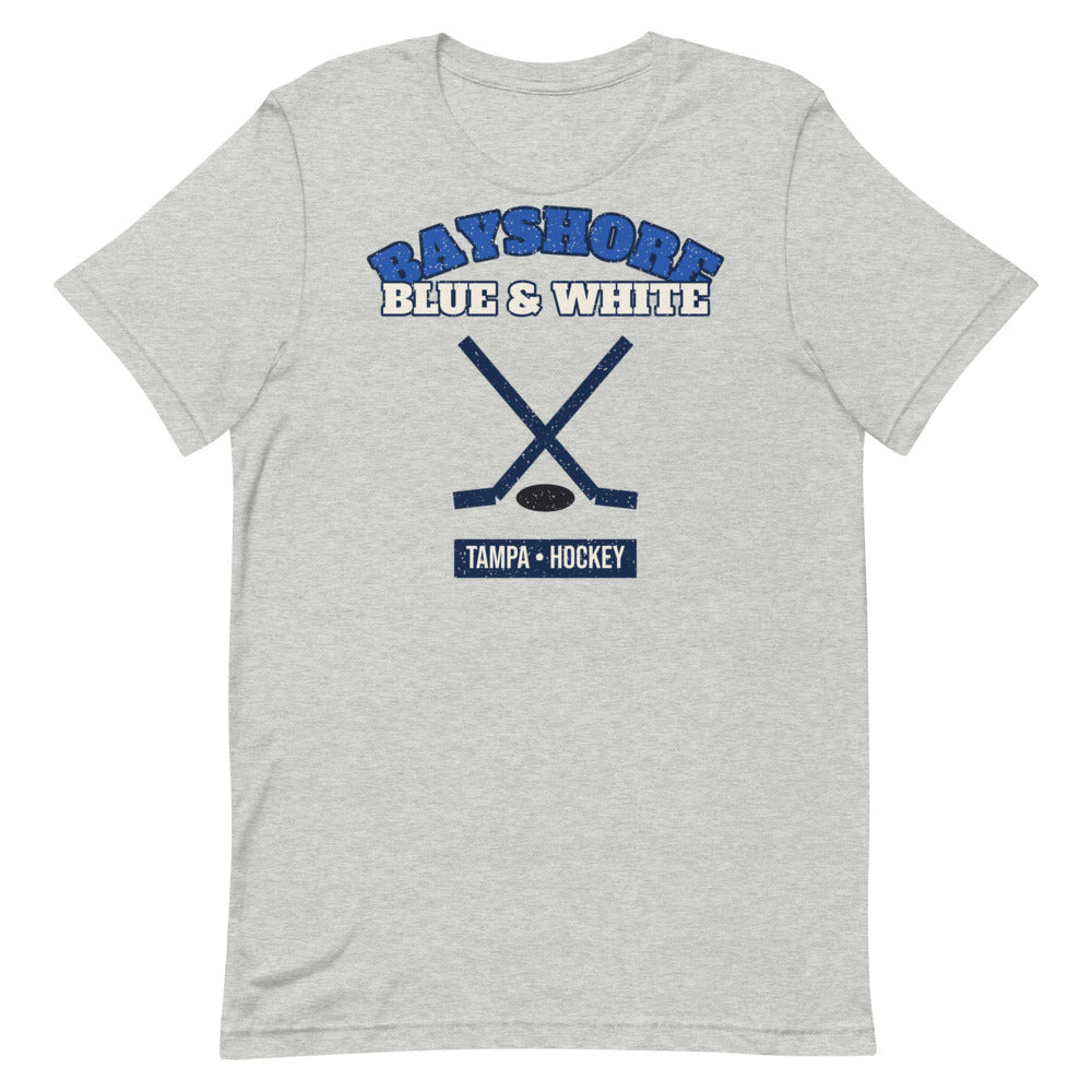 Bayshore Blue & White Hockey Tee in athletic heather, front