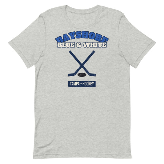 Bayshore Blue & White Hockey Tee in athletic heather, front