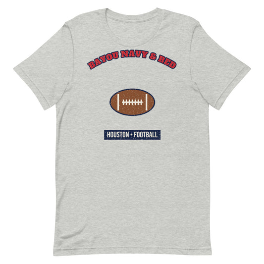 Bayou Navy & Red Football Tee in athletic heather, front