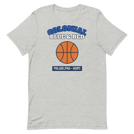 Colonial Blue & Red Hoops Tee in athletic heather, front