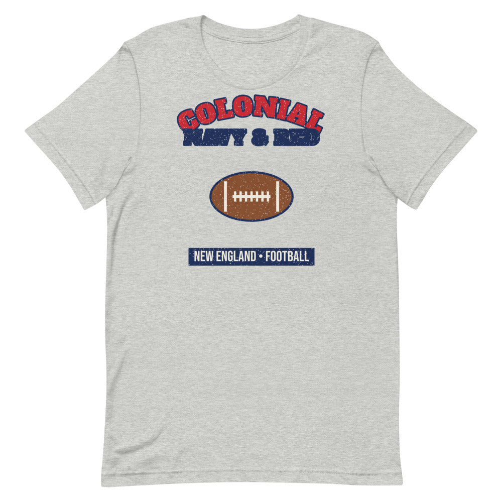 Colonial Navy & Red Football Tee in athletic heather, front