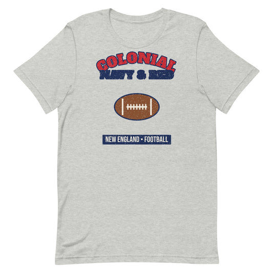 Colonial Navy & Red Football Tee in athletic heather, front