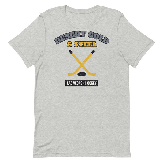 Desert Gold & Steel Hockey Tee in athletic heather, front